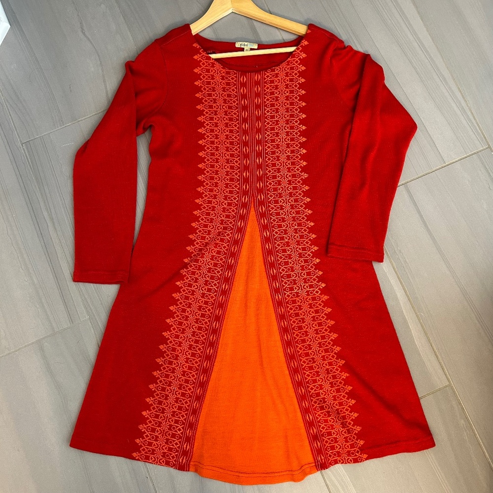 Red/orange sweater dress by Global Desi, size medium